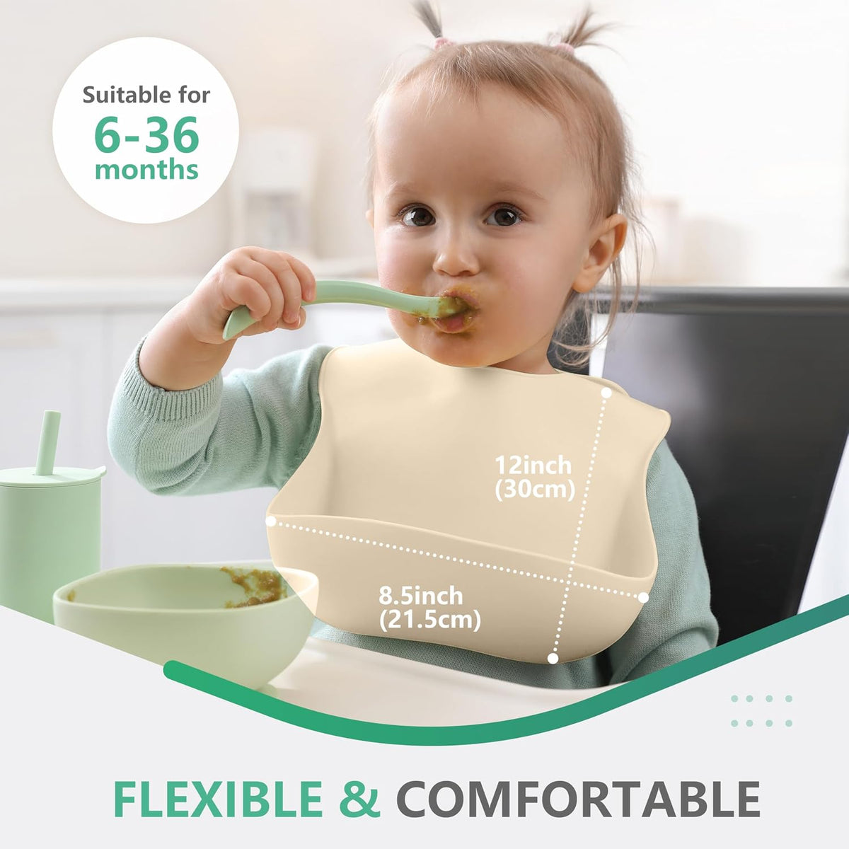 Set of 3 Silicone Bibs, Soft Adjustable Bibs for Boys & Girls