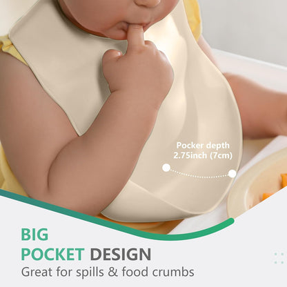 Set of 3 Silicone Bibs, Soft Adjustable Bibs for Boys & Girls