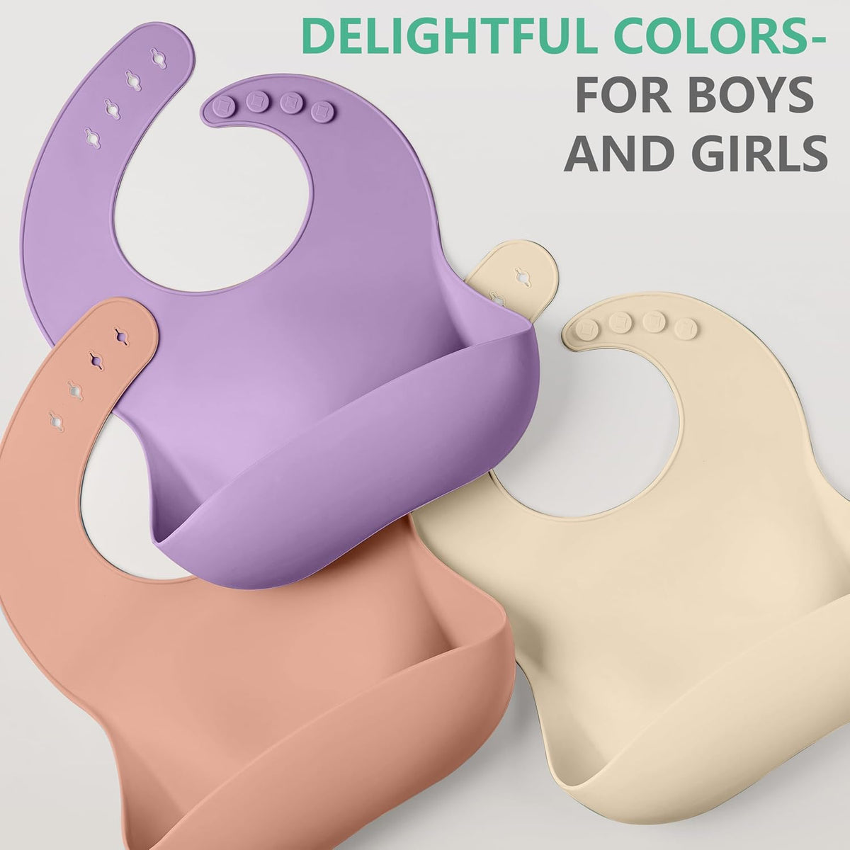 Set of 3 Silicone Bibs, Soft Adjustable Bibs for Boys & Girls