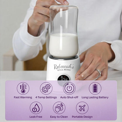Portable Bottle Warmer for Travel with built in Nightlight, Fast 4 Heat Settings, Lightweight, Leak-Proof Design & Safe Rechargeable Baby Bottle Warmer for Breastmilk Formula or Water, Travel-Friendly