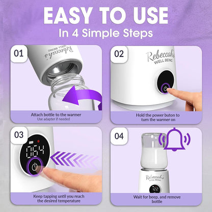 Portable Bottle Warmer for Travel with built in Nightlight, Fast 4 Heat Settings, Lightweight, Leak-Proof Design & Safe Rechargeable Baby Bottle Warmer for Breastmilk Formula or Water, Travel-Friendly