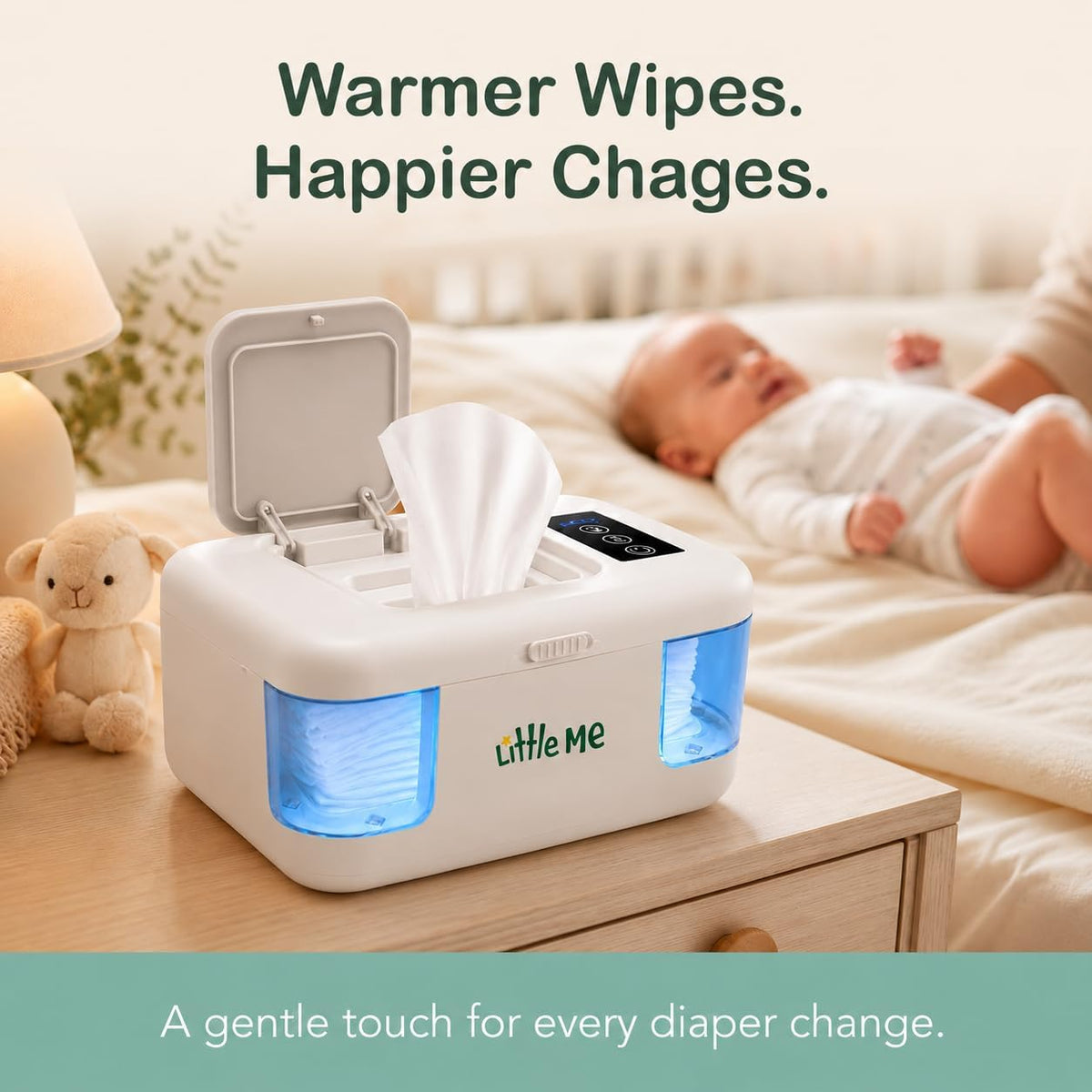 Little Me Baby Wipe Warmer with Temperature Control, Wipes Warmer for Newborn Baby, Easy-View Window, Energy Efficient, 3 Heat Settings, Fits Standard Wipe Packs, Diaper Wipes Dispenser