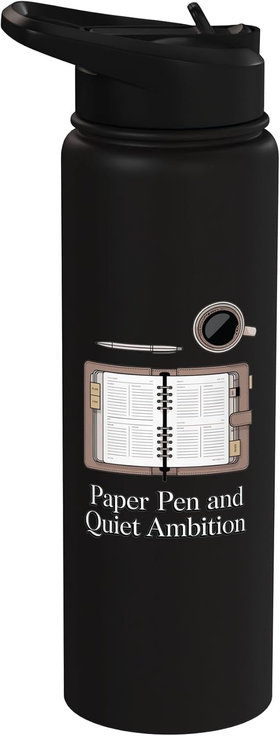 Paper Pen & Quiet Ambition Minimalist Office Stainless Steel Insulated Water Bottle