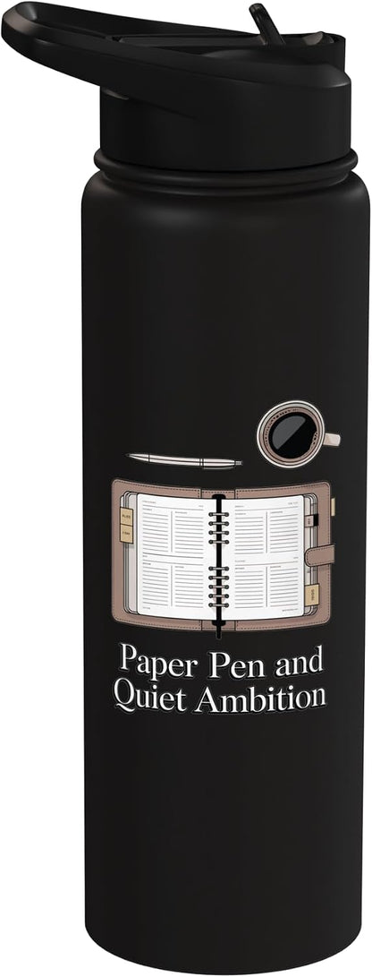 Paper Pen & Quiet Ambition Minimalist Office Stainless Steel Insulated Water Bottle