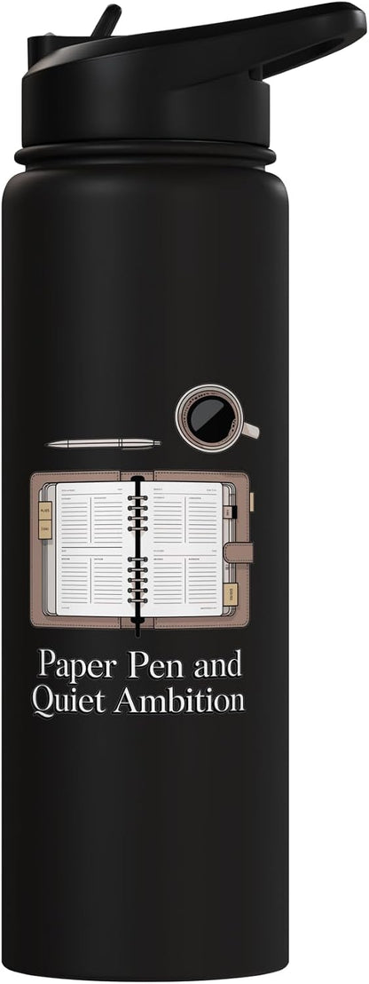 Paper Pen & Quiet Ambition Minimalist Office Stainless Steel Insulated Water Bottle