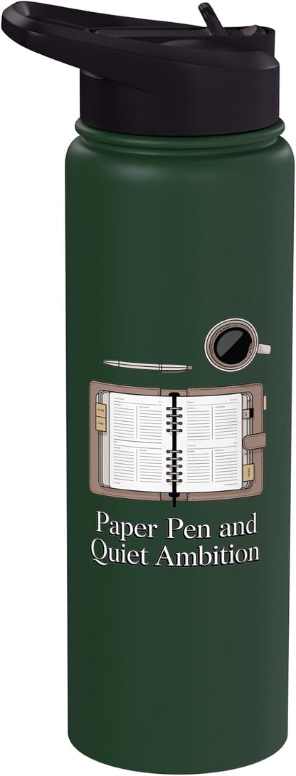 Paper Pen & Quiet Ambition Minimalist Office Stainless Steel Insulated Water Bottle