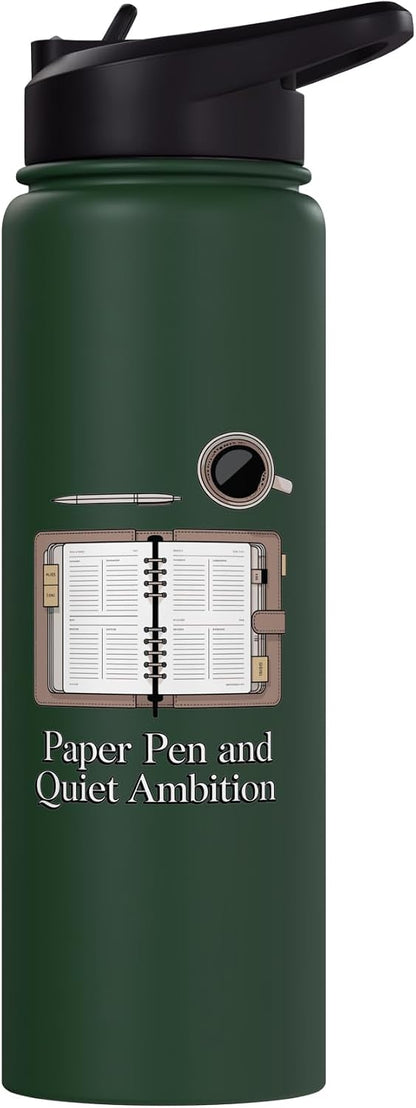 Paper Pen & Quiet Ambition Minimalist Office Stainless Steel Insulated Water Bottle
