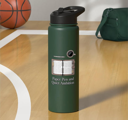 Paper Pen & Quiet Ambition Minimalist Office Stainless Steel Insulated Water Bottle