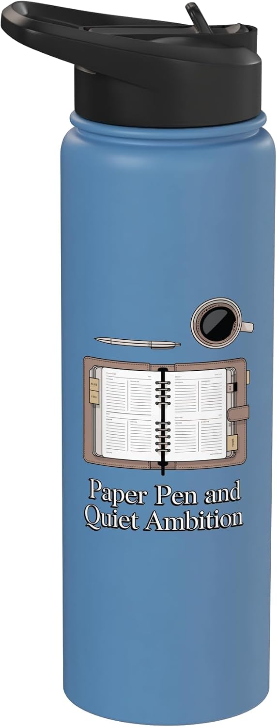 Paper Pen & Quiet Ambition Minimalist Office Stainless Steel Insulated Water Bottle