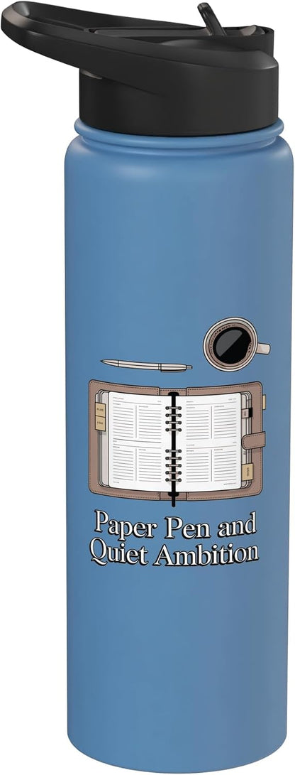 Paper Pen & Quiet Ambition Minimalist Office Stainless Steel Insulated Water Bottle