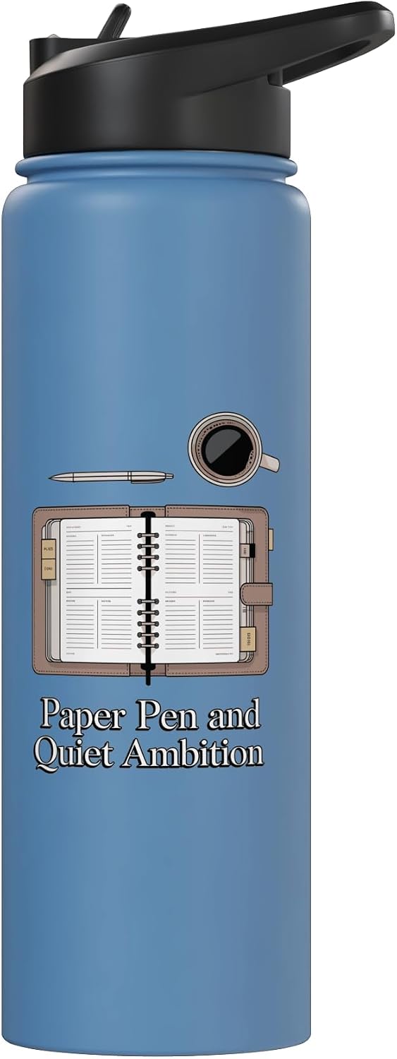 Paper Pen & Quiet Ambition Minimalist Office Stainless Steel Insulated Water Bottle