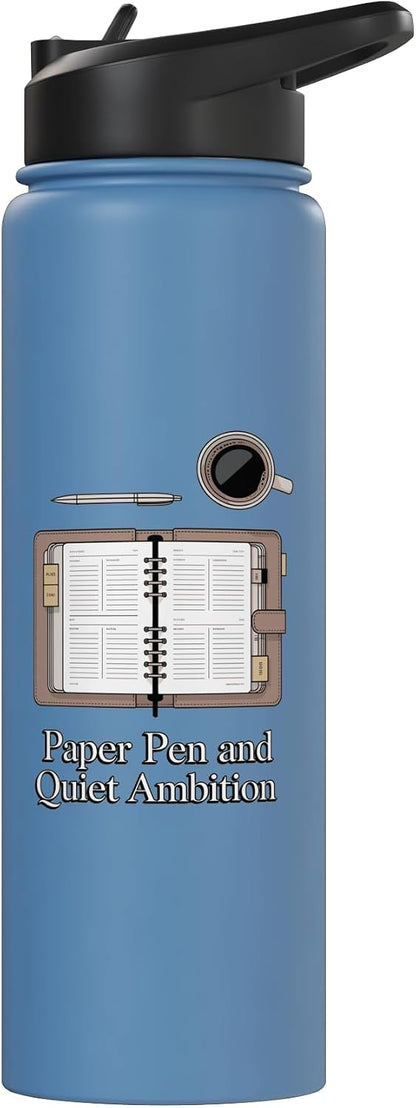 Paper Pen & Quiet Ambition Minimalist Office Stainless Steel Insulated Water Bottle