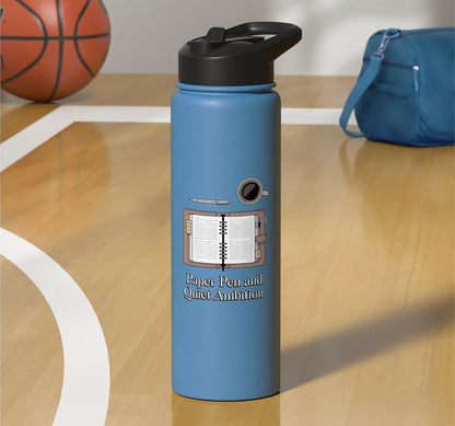 Paper Pen & Quiet Ambition Minimalist Office Stainless Steel Insulated Water Bottle