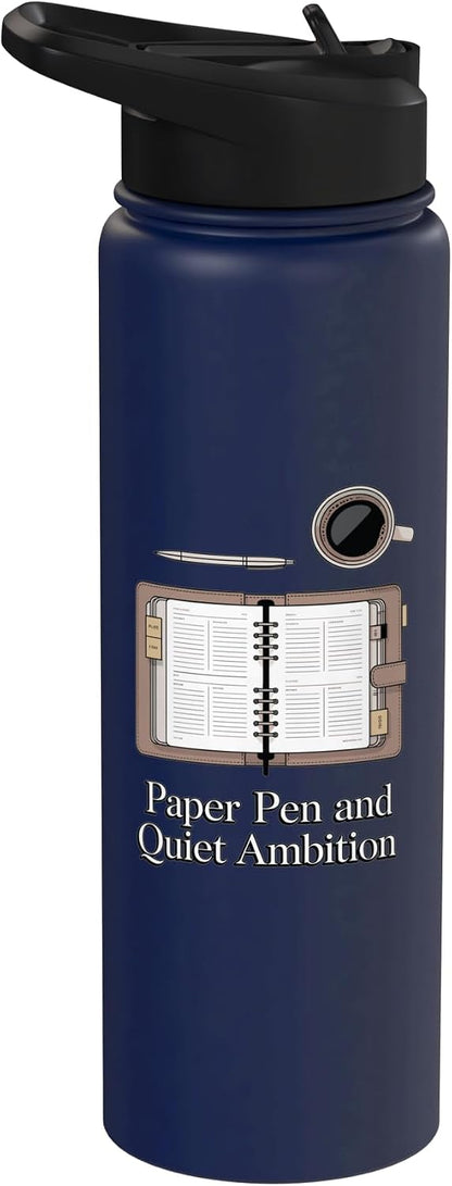 Paper Pen & Quiet Ambition Minimalist Office Stainless Steel Insulated Water Bottle