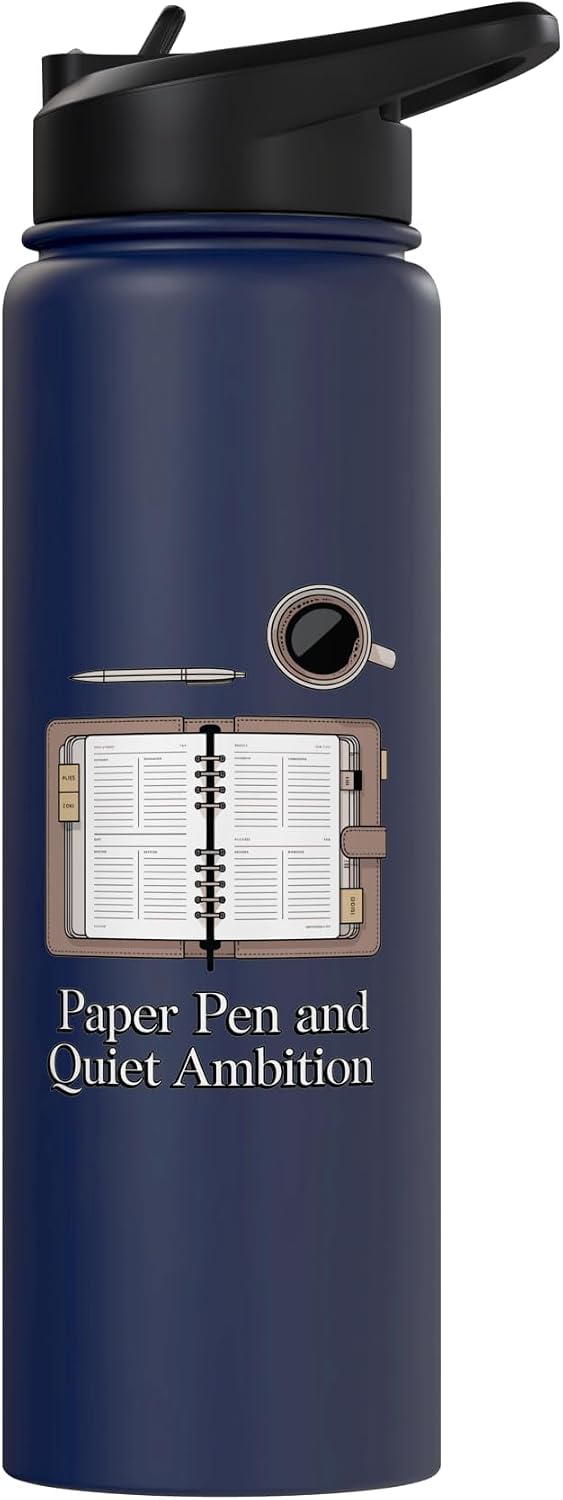 Paper Pen & Quiet Ambition Minimalist Office Stainless Steel Insulated Water Bottle