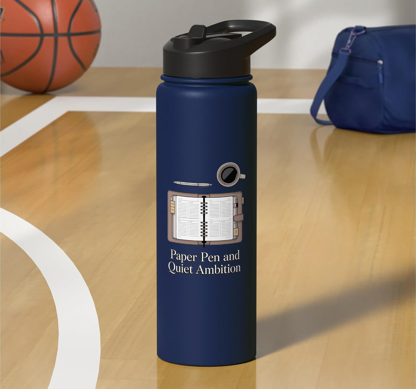 Paper Pen & Quiet Ambition Minimalist Office Stainless Steel Insulated Water Bottle