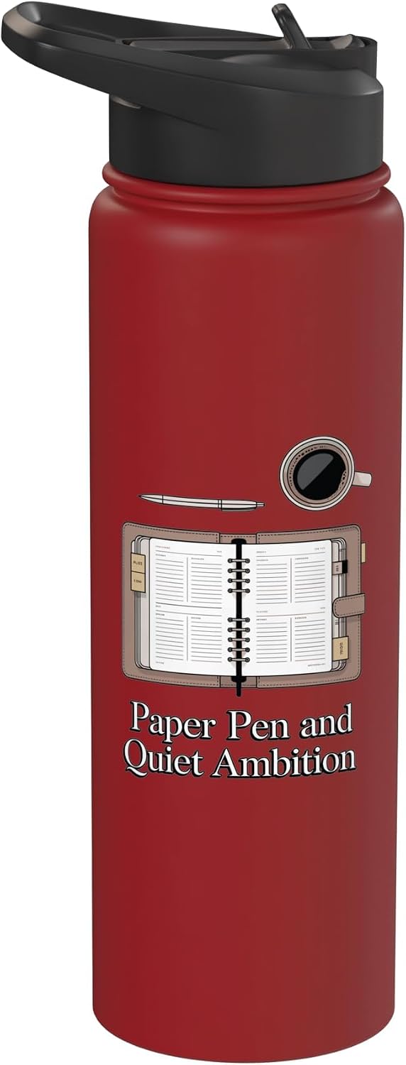 Paper Pen & Quiet Ambition Minimalist Office Stainless Steel Insulated Water Bottle