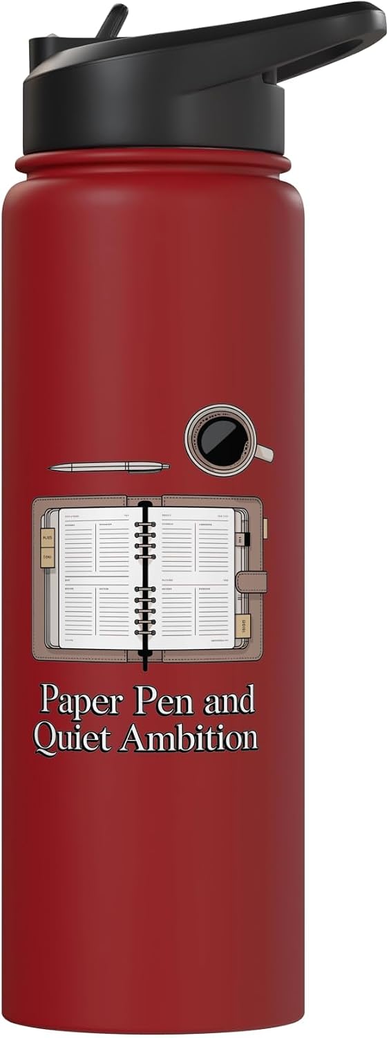 Paper Pen & Quiet Ambition Minimalist Office Stainless Steel Insulated Water Bottle