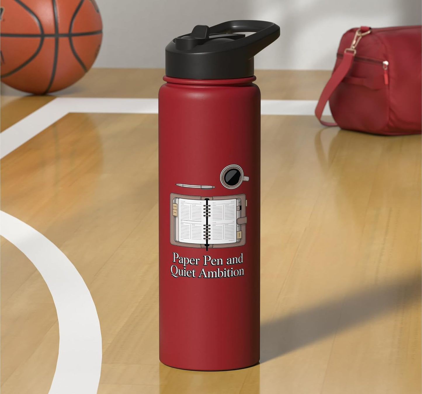 Paper Pen & Quiet Ambition Minimalist Office Stainless Steel Insulated Water Bottle