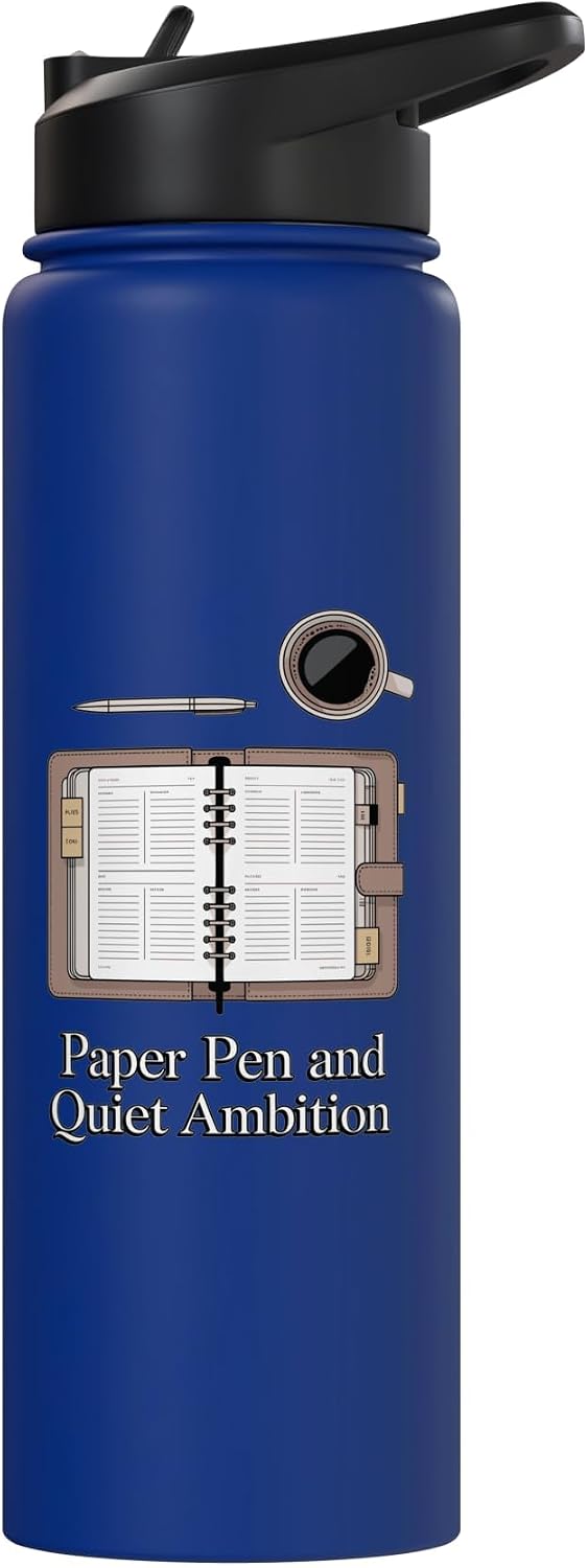 Paper Pen & Quiet Ambition Minimalist Office Stainless Steel Insulated Water Bottle