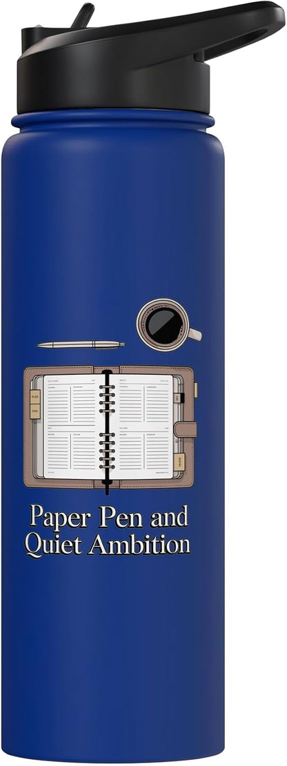 Paper Pen & Quiet Ambition Minimalist Office Stainless Steel Insulated Water Bottle