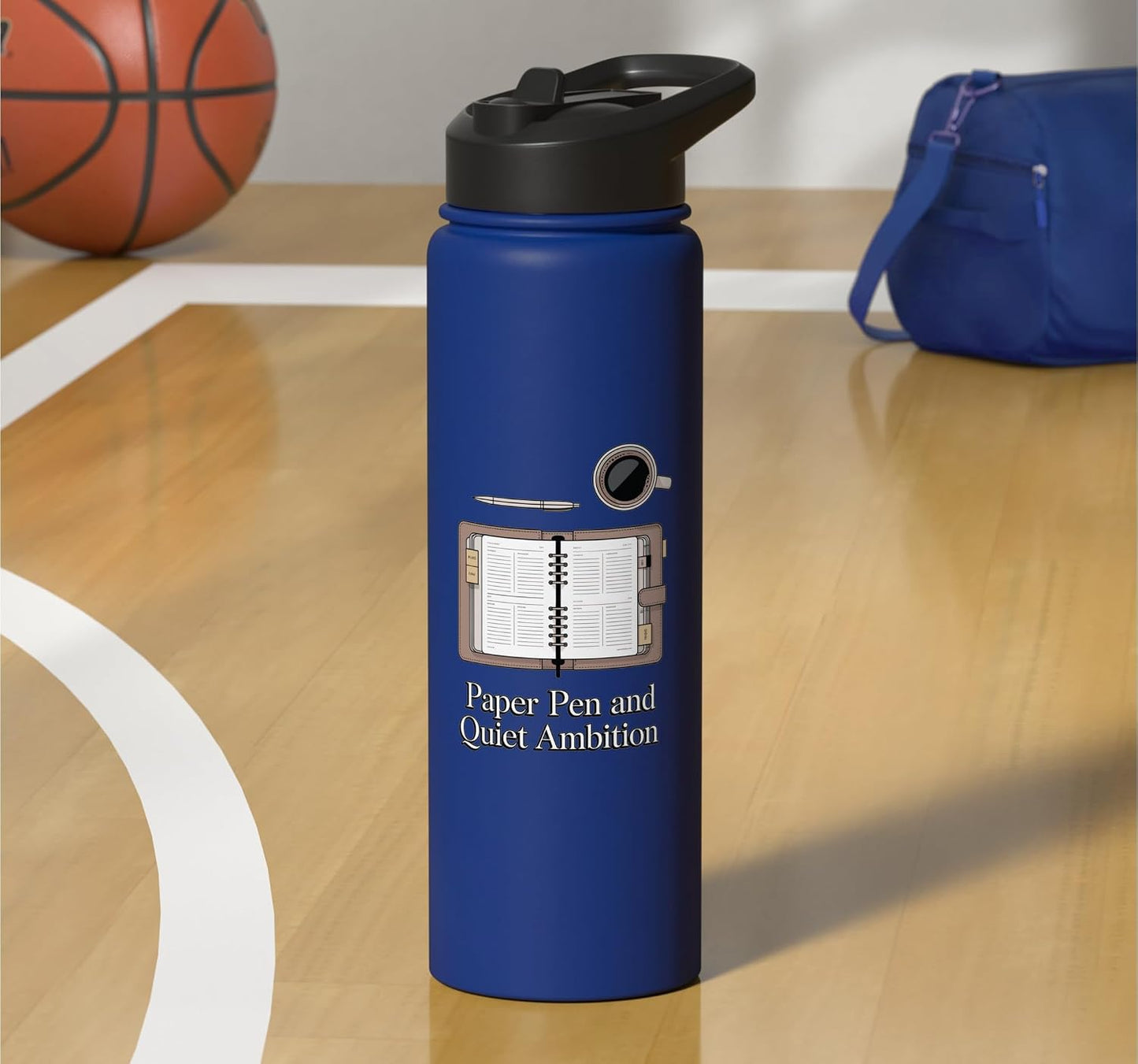 Paper Pen & Quiet Ambition Minimalist Office Stainless Steel Insulated Water Bottle
