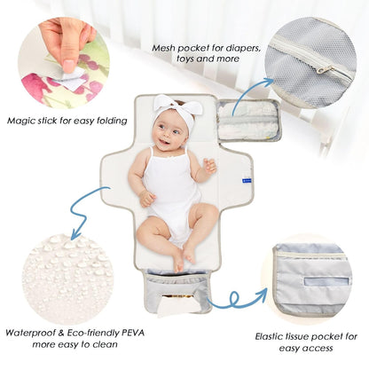 Wildflowers Portable Diaper Changing Pad, Waterproof Baby Changing Mat with Storage Pocket & Built-in Pillow, Foldable Travel Pad, Newborn Gift Set for Boy Girl