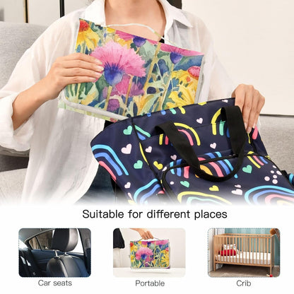 Wildflowers Portable Diaper Changing Pad, Waterproof Baby Changing Mat with Storage Pocket & Built-in Pillow, Foldable Travel Pad, Newborn Gift Set for Boy Girl