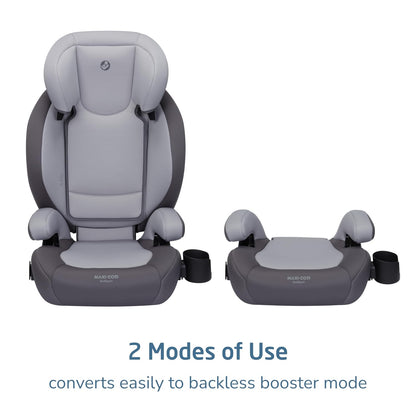 RodiSport Kids Booster Car Seat, High-Back, Backless Booster Seat, 10-Position Headrest, Easy Latch System, Reclining Chair, Belt Guide, Fits 40-100 lbs, 43.4-57 in, Sea Salt