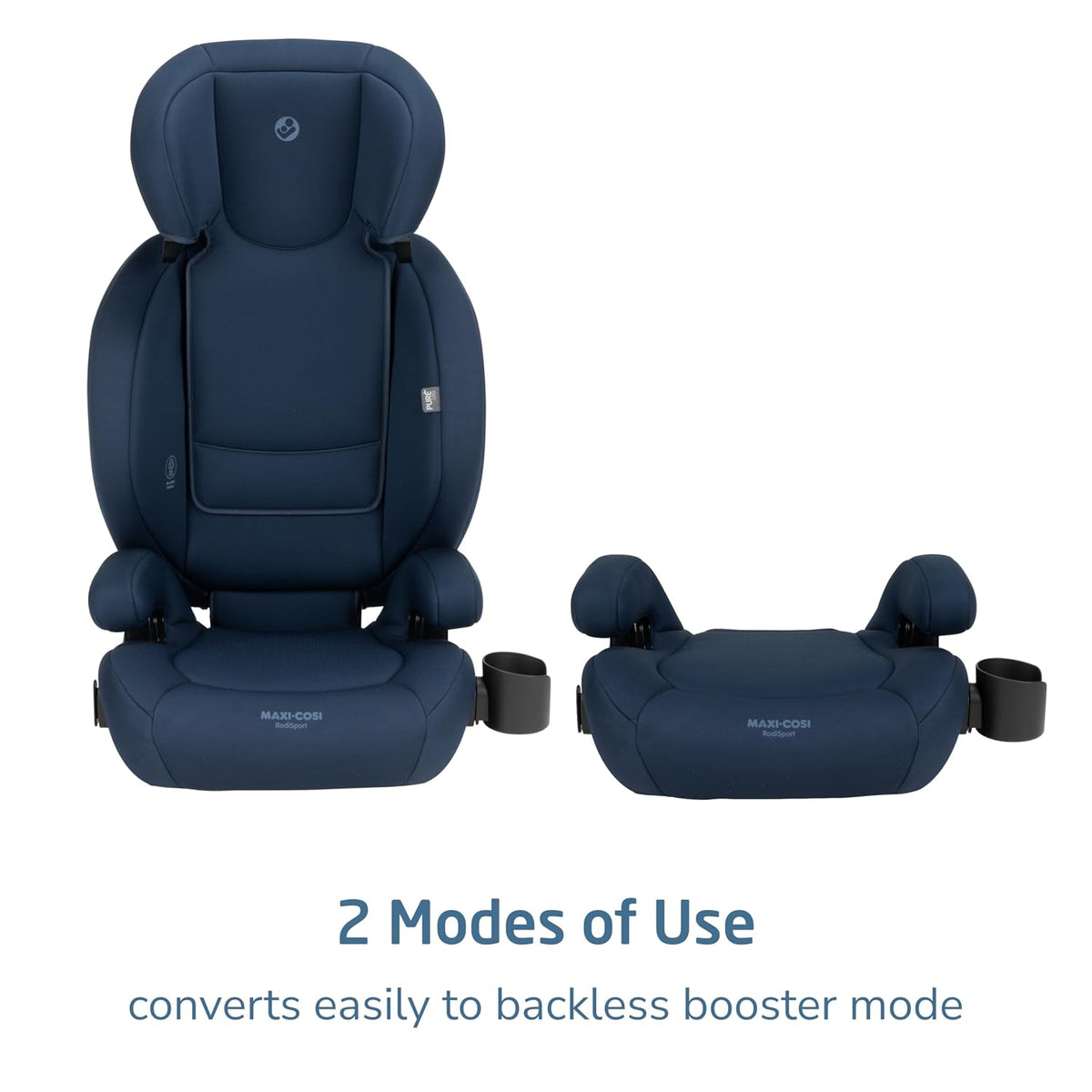 RodiSport Kids Booster Car Seat, High-Back, Backless Booster Seat, 10-Position Headrest, Easy Latch System, Reclining Chair, Belt Guide, Fits 40-100 lbs, 43.4-57 in, Sea Salt