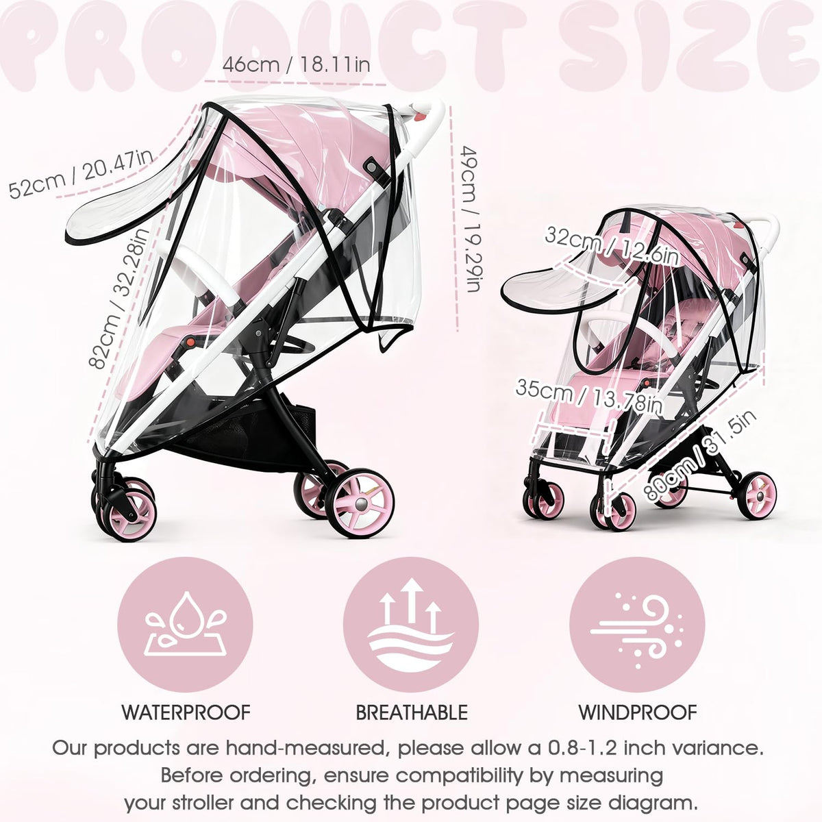 EVA Stroller Rain Cover - No-Zip Waterproof, Clear, for Most Single