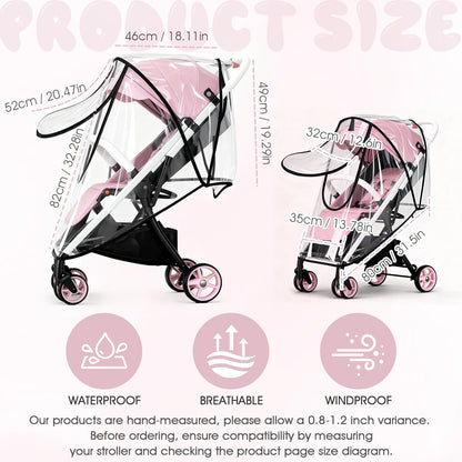 EVA Stroller Rain Cover - No-Zip Waterproof, Clear, for Most Single