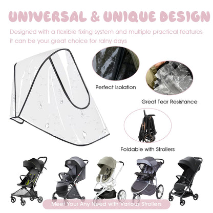 EVA Stroller Rain Cover - No-Zip Waterproof, Clear, for Most Single