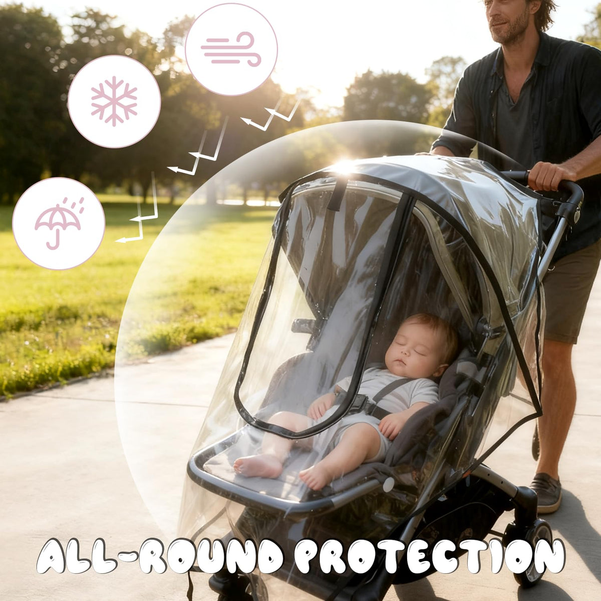 EVA Stroller Rain Cover - No-Zip Waterproof, Clear, for Most Single