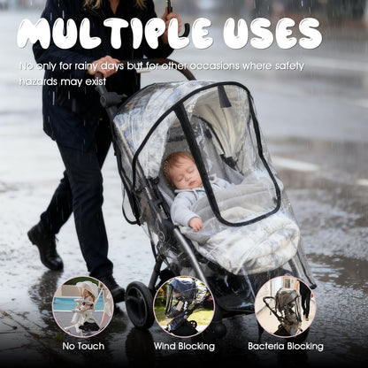 EVA Stroller Rain Cover - No-Zip Waterproof, Clear, for Most Single