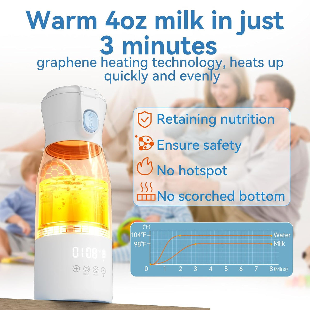 Portable Baby Bottle Warmer, 17oz Travel Milk Warmer with 16000mAh Battery