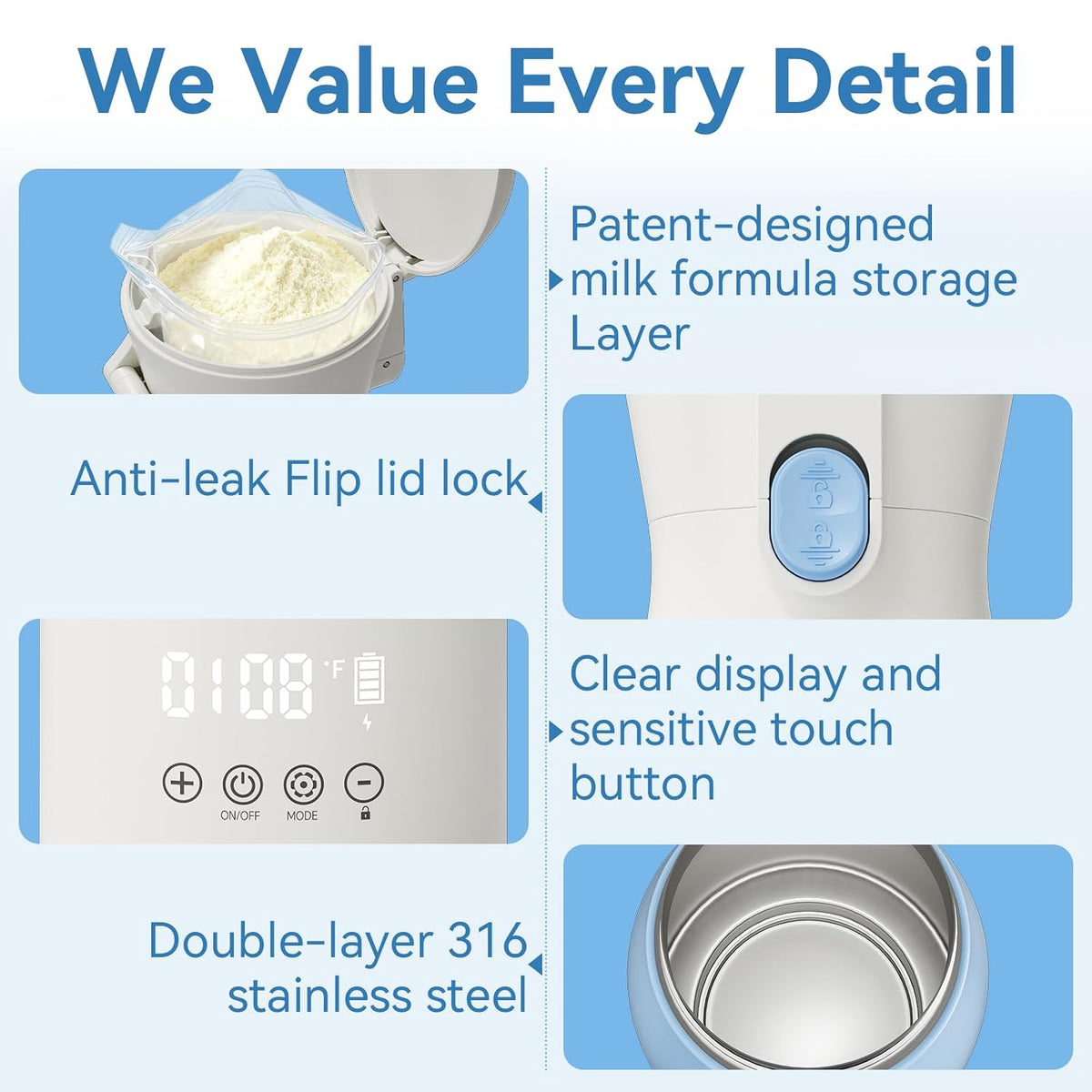 Portable Baby Bottle Warmer, 17oz Travel Milk Warmer with 16000mAh Battery
