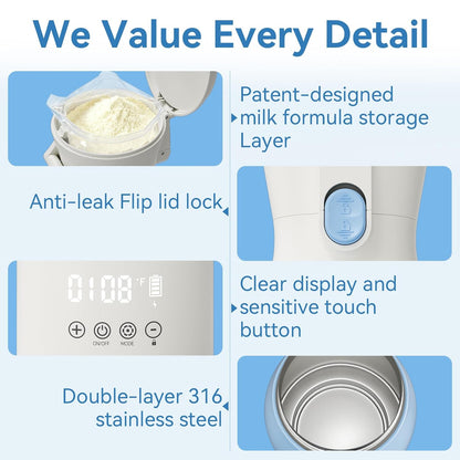 Portable Baby Bottle Warmer, 17oz Travel Milk Warmer with 16000mAh Battery