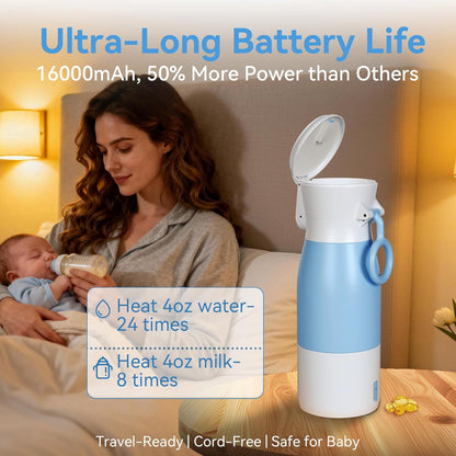 Portable Baby Bottle Warmer, 17oz Travel Milk Warmer with 16000mAh Battery