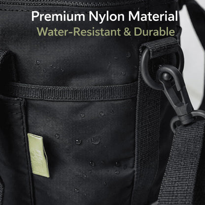 Family Size 4 Compartment Drink Carrier Bag for Cups & Bottles, No-Spill Beverage Holder with Removable Dividers & Shoulder Strap, Portable Water Bottle Tote for Travel, Work, Outdoor (Black)