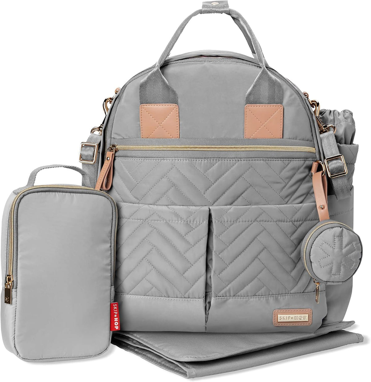 Diaper Bag Backpack: Suite 6-in-1 Diaper Backpack Set, Multi-Function Baby Travel Bag with Changing Pad, Stroller Straps, Bottle Bag and Pacifier Pocket, Dove Grey