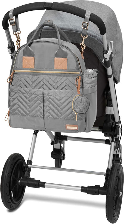 Diaper Bag Backpack: Suite 6-in-1 Diaper Backpack Set, Multi-Function Baby Travel Bag with Changing Pad, Stroller Straps, Bottle Bag and Pacifier Pocket, Dove Grey