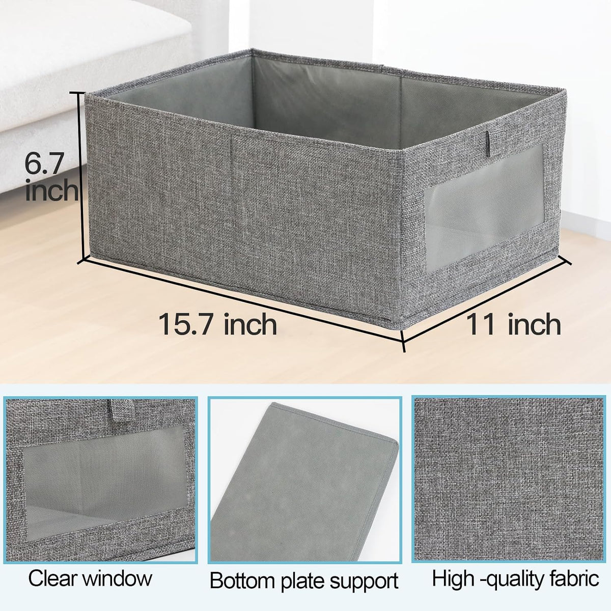 4 Pack Linen Storage Bins, Storage Containers for Organizing Clothing, Jeans, Toys, Books, Shelves, Closet, Wardrobe - Closet Organizers and Storage, Large Storage Boxes Baskets with Window