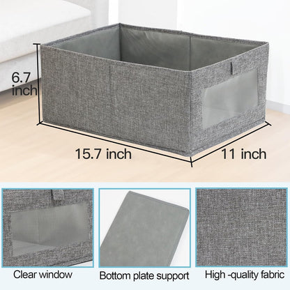 4 Pack Linen Storage Bins, Storage Containers for Organizing Clothing, Jeans, Toys, Books, Shelves, Closet, Wardrobe - Closet Organizers and Storage, Large Storage Boxes Baskets with Window