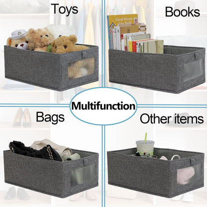 4 Pack Linen Storage Bins, Storage Containers for Organizing Clothing, Jeans, Toys, Books, Shelves, Closet, Wardrobe - Closet Organizers and Storage, Large Storage Boxes Baskets with Window