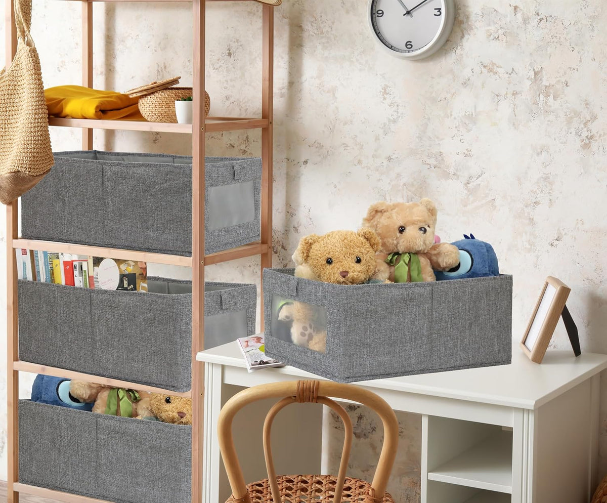 4 Pack Linen Storage Bins, Storage Containers for Organizing Clothing, Jeans, Toys, Books, Shelves, Closet, Wardrobe - Closet Organizers and Storage, Large Storage Boxes Baskets with Window