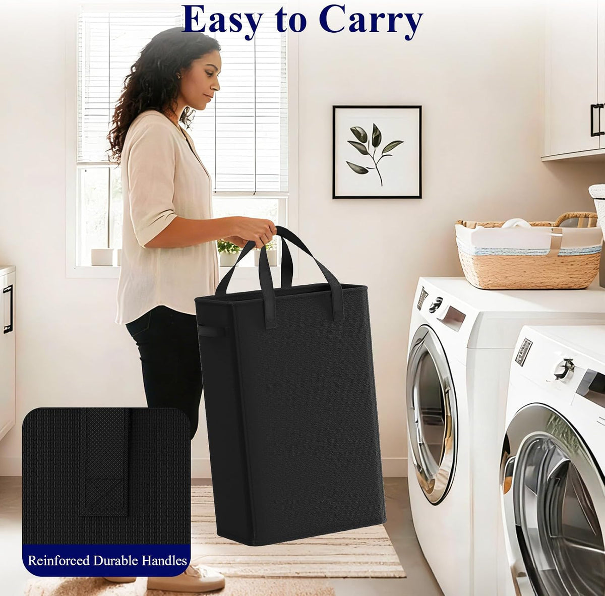 50L Slim Laundry Hamper, Baby Hamper for Nursery with Handles, Narrow Laundry Basket for Dorm, Bedroom, Living Room, Collapsible Laundry Basket, White