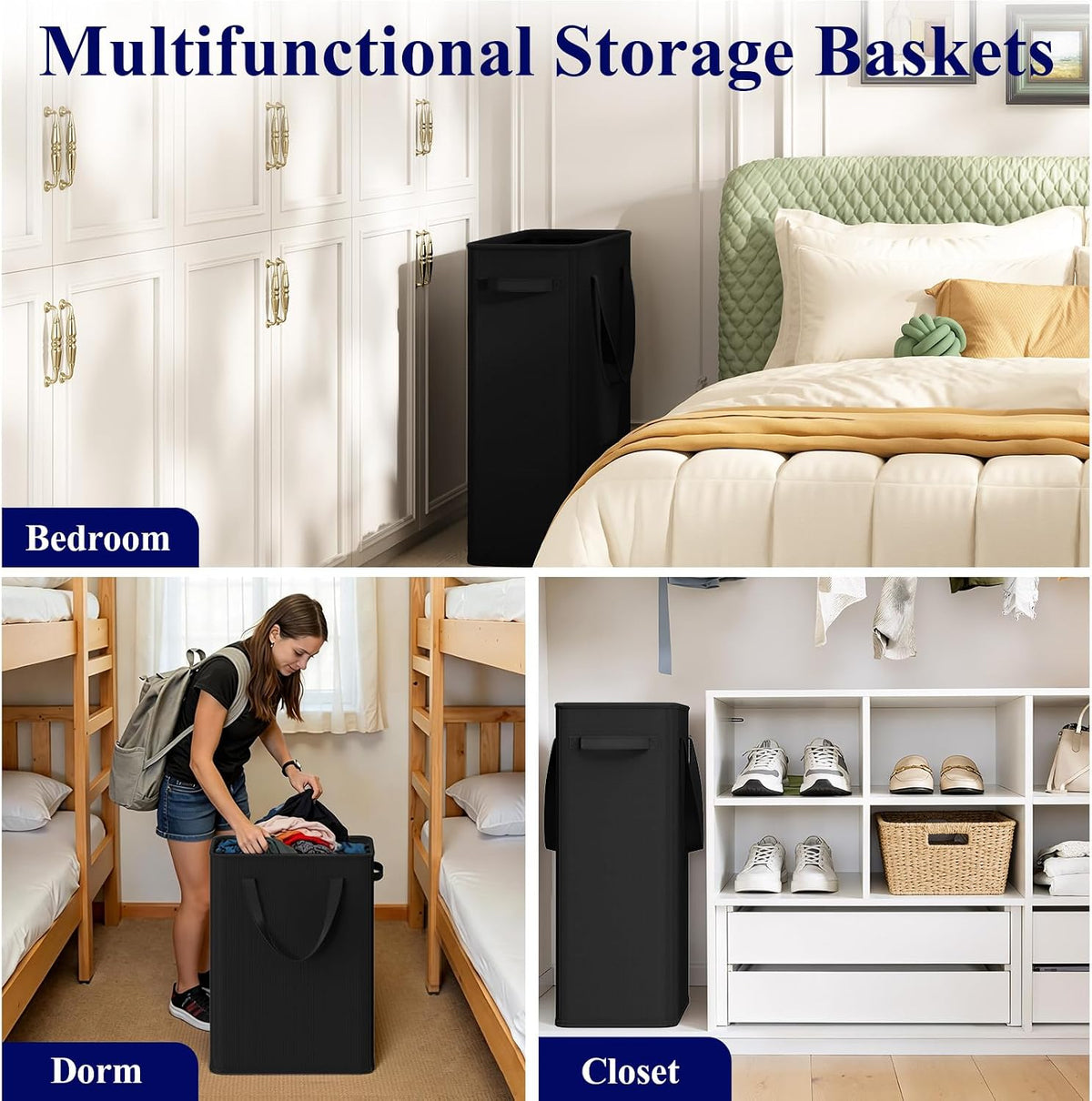 50L Slim Laundry Hamper, Baby Hamper for Nursery with Handles, Narrow Laundry Basket for Dorm, Bedroom, Living Room, Collapsible Laundry Basket, White