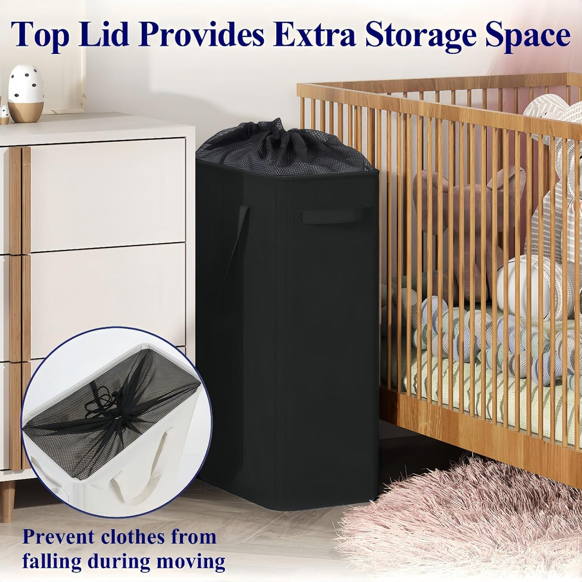 50L Slim Laundry Hamper, Baby Hamper for Nursery with Handles, Narrow Laundry Basket for Dorm, Bedroom, Living Room, Collapsible Laundry Basket, White