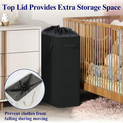 50L Slim Laundry Hamper, Baby Hamper for Nursery with Handles, Narrow Laundry Basket for Dorm, Bedroom, Living Room, Collapsible Laundry Basket, White